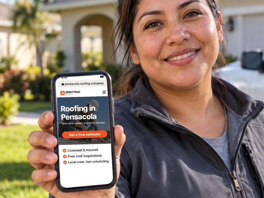 pensacola.roofing.company open in a phone browser